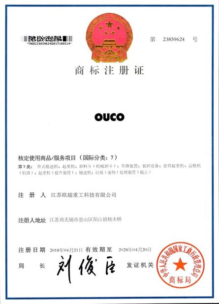 Cina Jiangsu OUCO Heavy Industry and Technology Co.,Ltd Sertifikasi